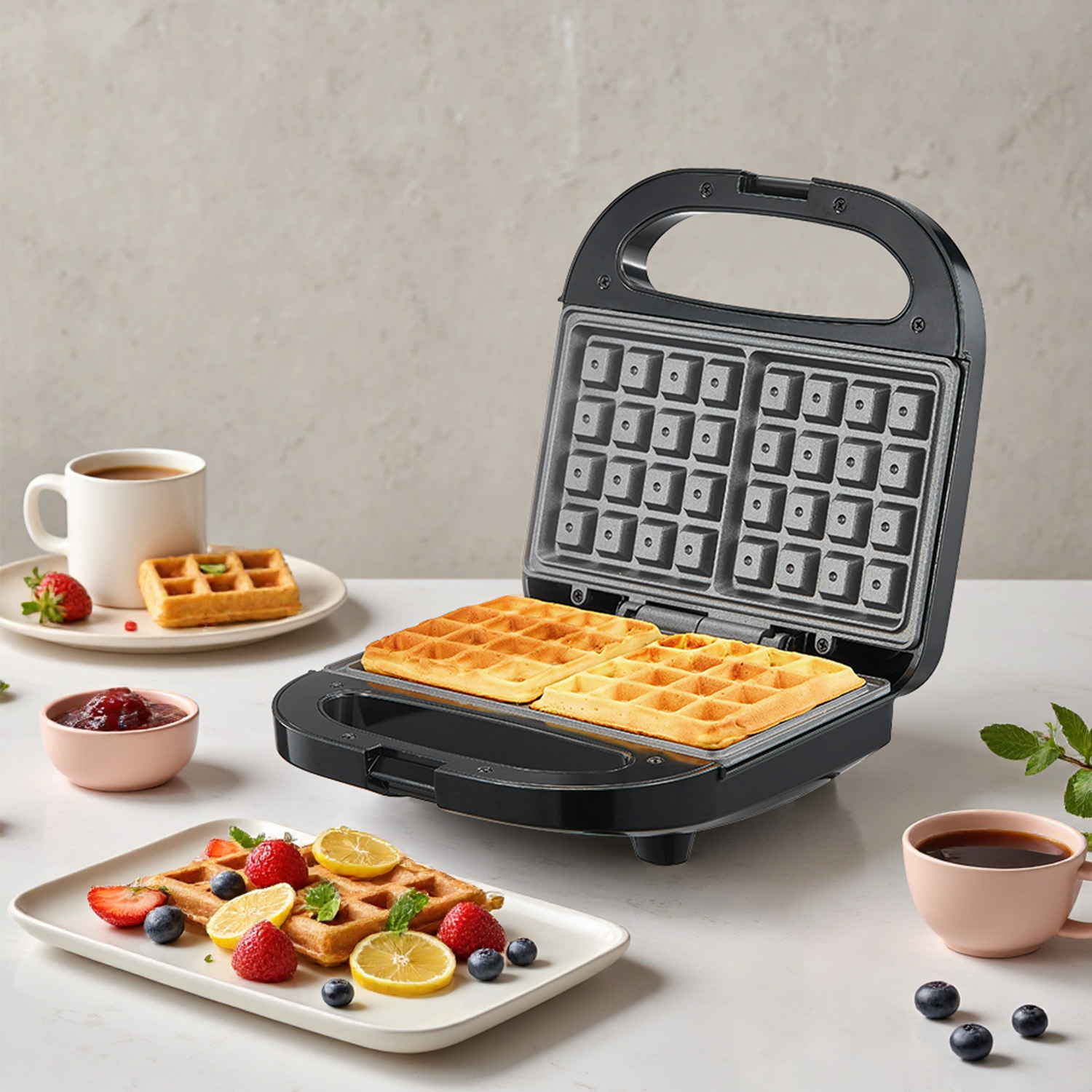 Mini Waffle Maker Machine - Pembuat Wafel Belgia 2 Potong, Pelat